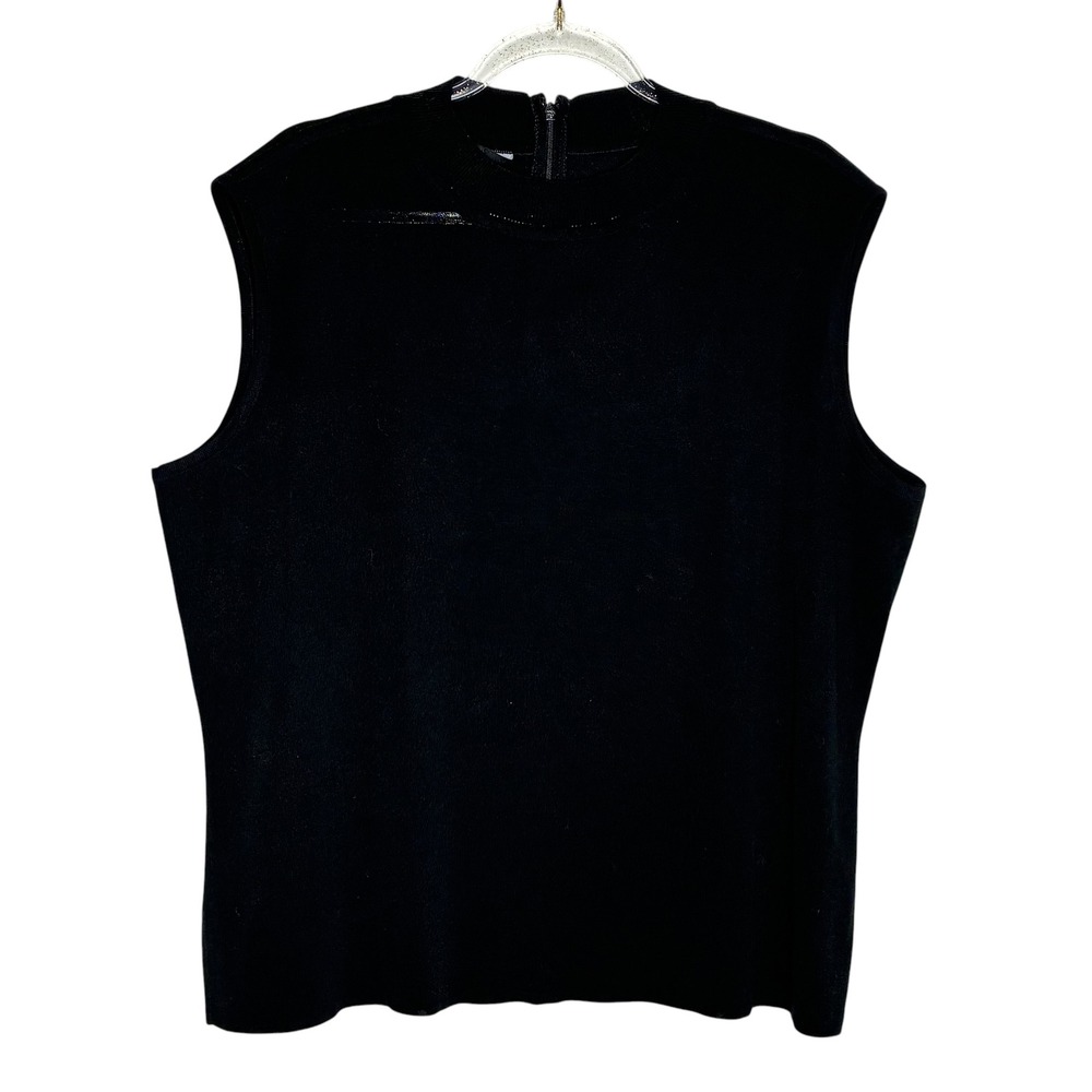Ming Wang Womens XL Black Knit Sleeveless Mock Neck Back‎ Zip Shell Tank Top